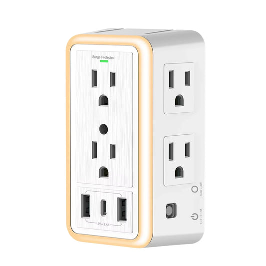 9-In-1 Surge Protector 6-Outlet Extender with 2 USB & 1 USB-C Ports Power Strip Multi Plug Outlets Wall Adapter Spaced for Home